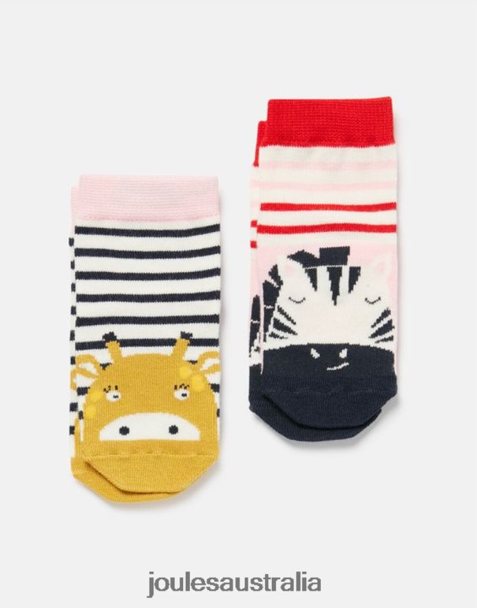 Joules Accessories Babies Neat Feet 2 Pack Of Socks NVVNL435 ZEBRA GIRAFFE