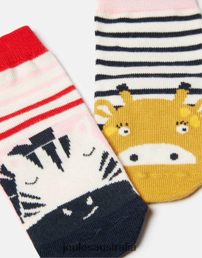 Joules Accessories Babies Neat Feet 2 Pack Of Socks NVVNL435 ZEBRA GIRAFFE
