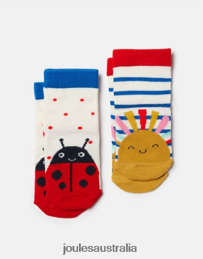 Joules Accessories Babies Neat Feet Socks 2 Pack NVVNL400 SUN LADYBIRD