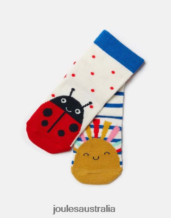 Joules Accessories Babies Neat Feet Socks 2 Pack NVVNL400 SUN LADYBIRD