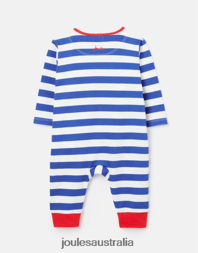 Joules Accessories Babies Winfield Organically Grown Cotton Artwork Romper 0-9 Months NVVNL426 BLUE STRIPE CROCODILE