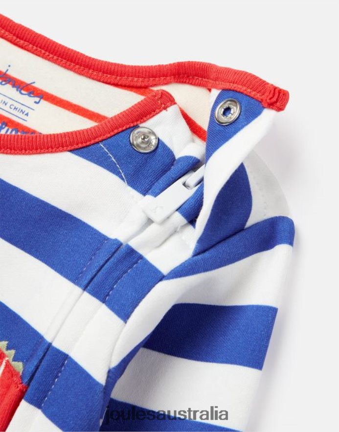 Joules Accessories Babies Winfield Organically Grown Cotton Artwork Romper 0-9 Months NVVNL426 BLUE STRIPE CROCODILE