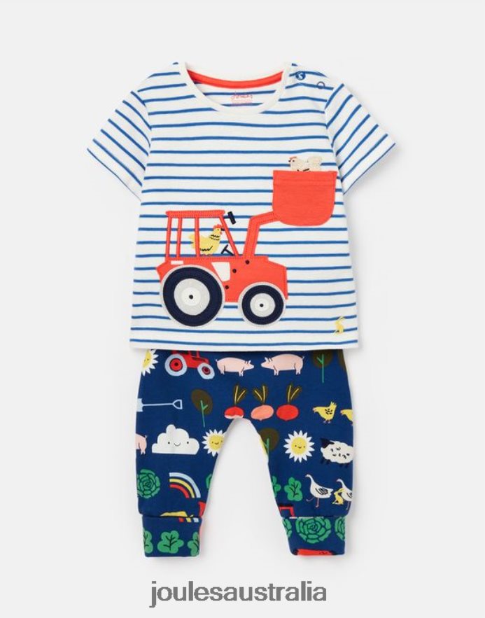 Joules Apparel Babies Byron Artwork Set 0-3 Years NVVNL438 BLUE TRACTOR