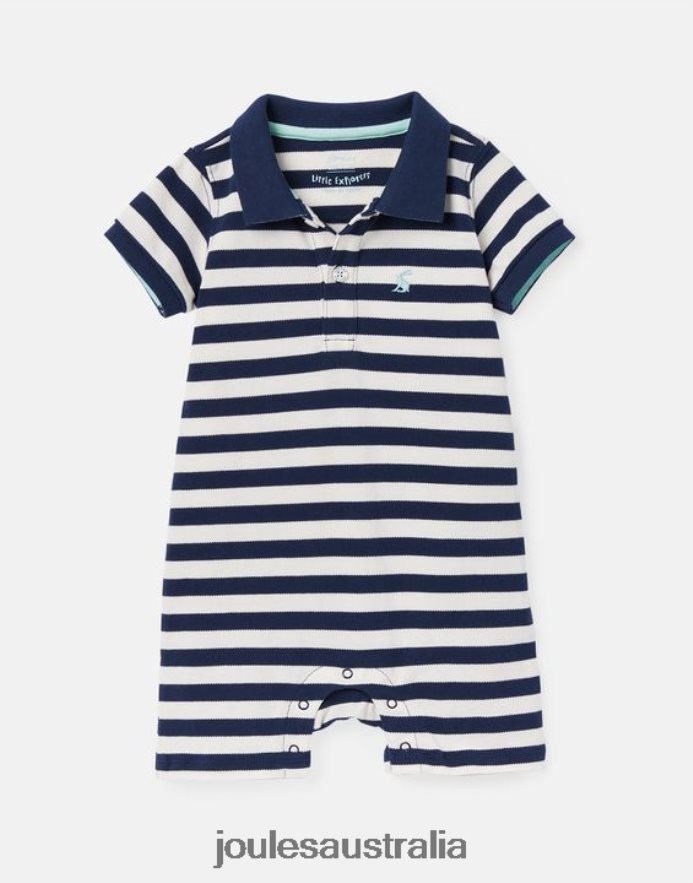 Joules Apparel Babies Filbert Polo Romper 0-24 months NVVNL428 WHITE BLUE STRIPE