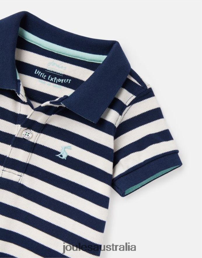 Joules Apparel Babies Filbert Polo Romper 0-24 months NVVNL428 WHITE BLUE STRIPE