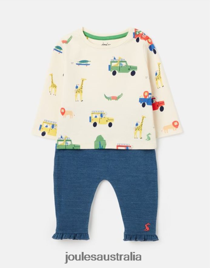 Joules Apparel Babies Percy T-Shirt & Pants Set 0-3 Years NVVNL427 CREAM SAFARI
