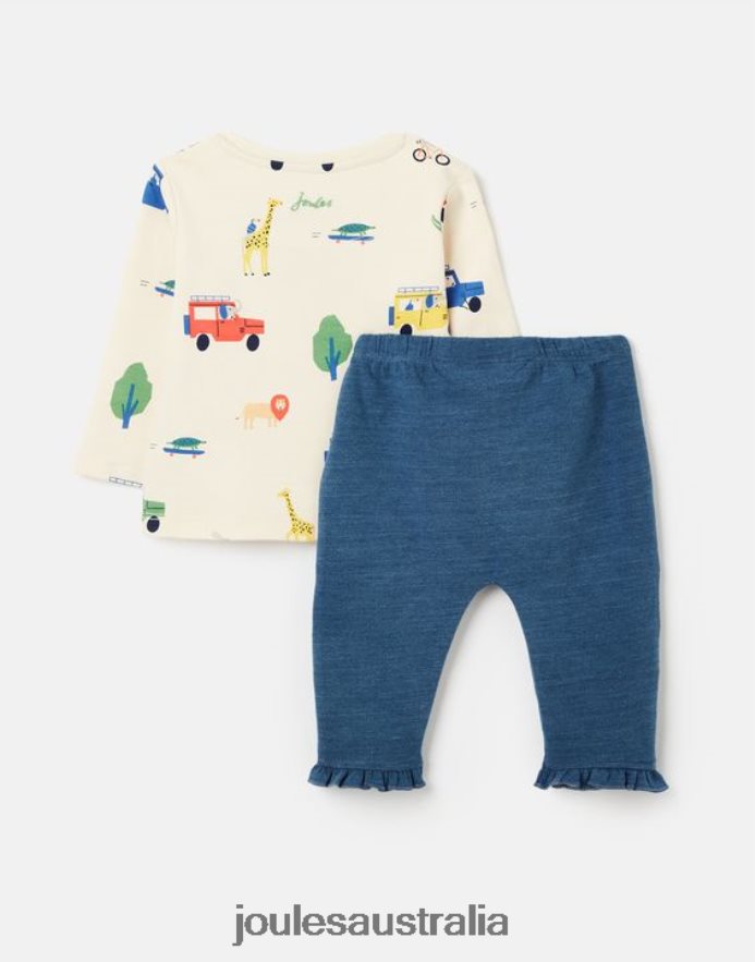 Joules Apparel Babies Percy T-Shirt & Pants Set 0-3 Years NVVNL427 CREAM SAFARI