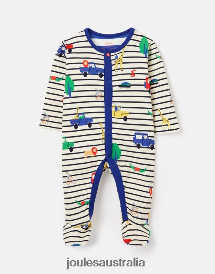 Joules Apparel Babies Razamataz Organically Grown Cotton Printed Onesie 0-9 Months NVVNL433 BLUE STRIPE SAFARI