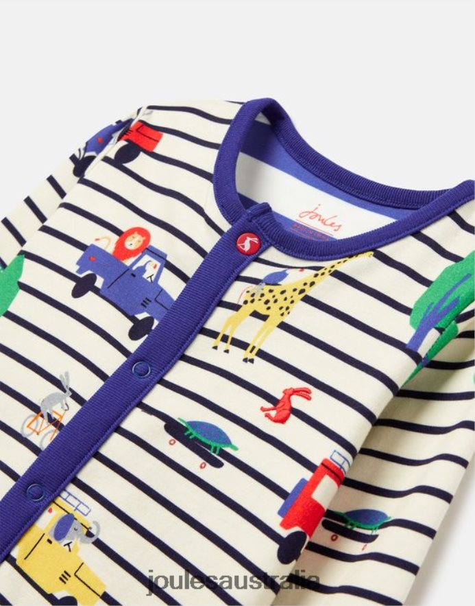 Joules Apparel Babies Razamataz Organically Grown Cotton Printed Onesie 0-9 Months NVVNL433 BLUE STRIPE SAFARI