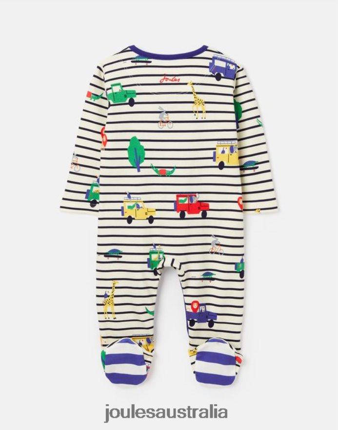 Joules Apparel Babies Razamataz Organically Grown Cotton Printed Onesie 0-9 Months NVVNL433 BLUE STRIPE SAFARI