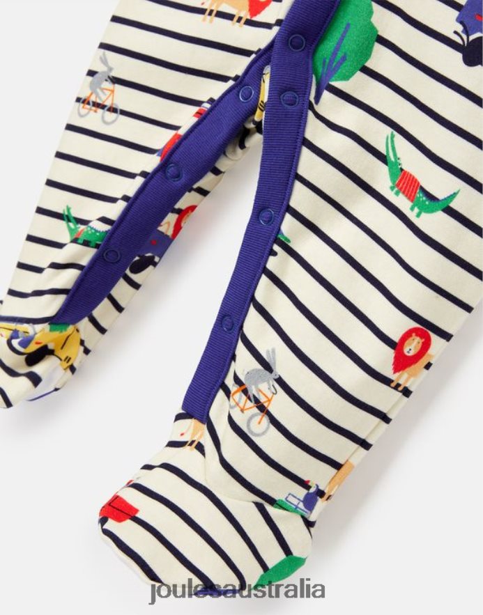 Joules Apparel Babies Razamataz Organically Grown Cotton Printed Onesie 0-9 Months NVVNL433 BLUE STRIPE SAFARI