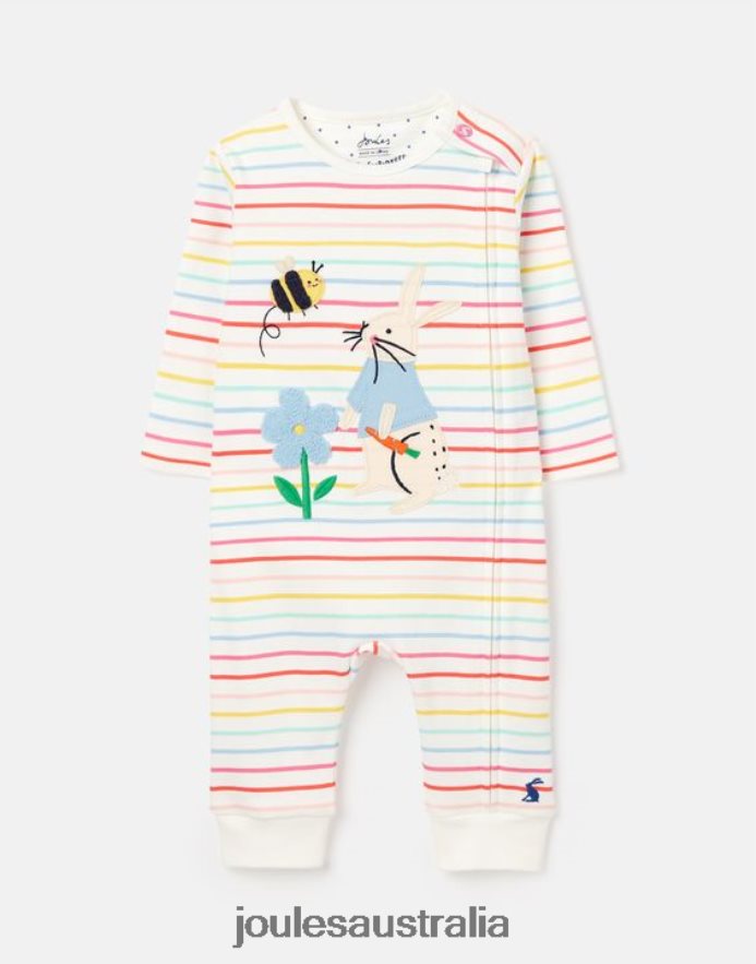 Joules Apparel Babies Winfield Organically Grown Cotton Artwork Romper 0-9 Months NVVNL410 WHITE STRIPE BUNNY
