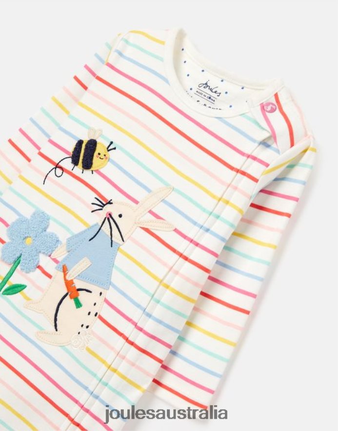 Joules Apparel Babies Winfield Organically Grown Cotton Artwork Romper 0-9 Months NVVNL410 WHITE STRIPE BUNNY
