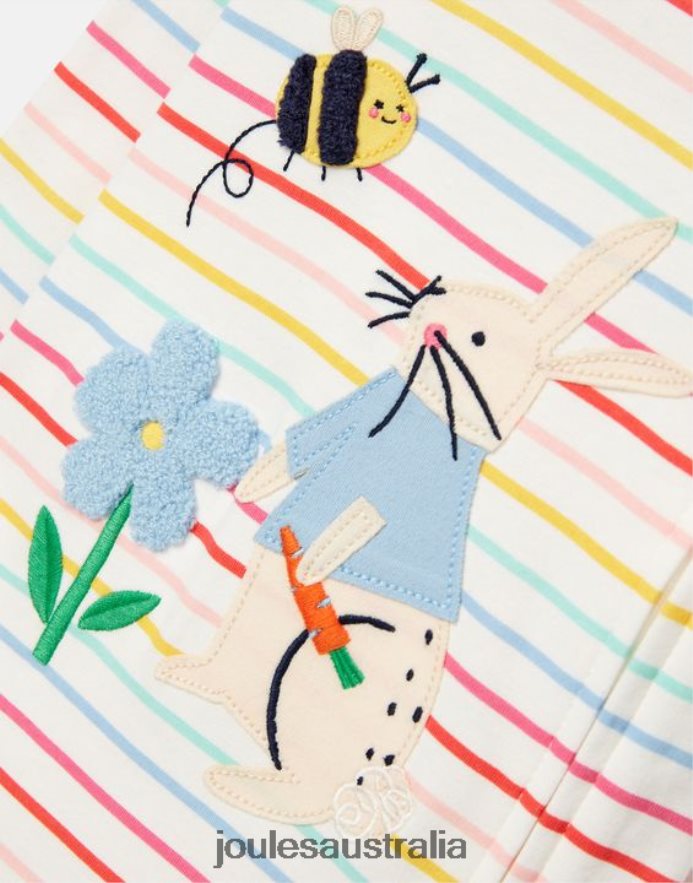 Joules Apparel Babies Winfield Organically Grown Cotton Artwork Romper 0-9 Months NVVNL410 WHITE STRIPE BUNNY