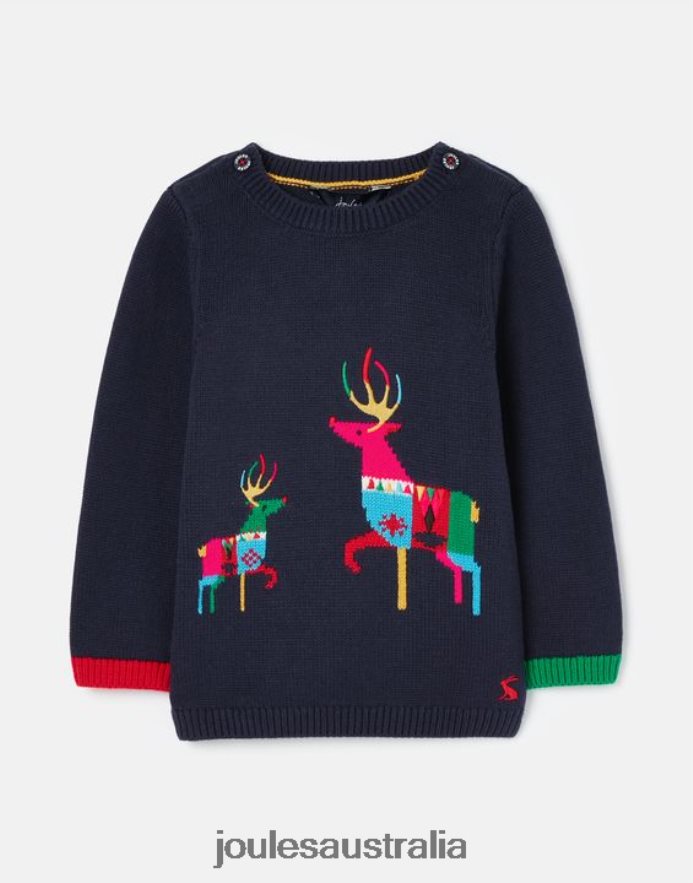 Joules Apparel Girls Cracking Intarsia Knitted Sweater 0-24 Months NVVNL413 NAVY REINDEER