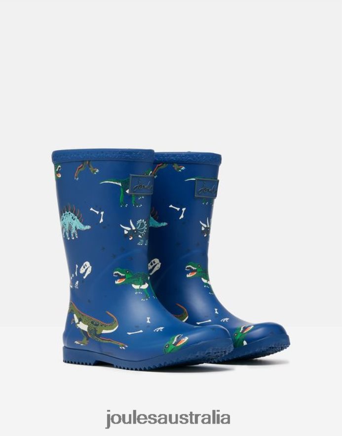 Joules Footwear Boys Roll Up Flexible Printed Rain Boots NVVNL386 BLUE DINOSAURS