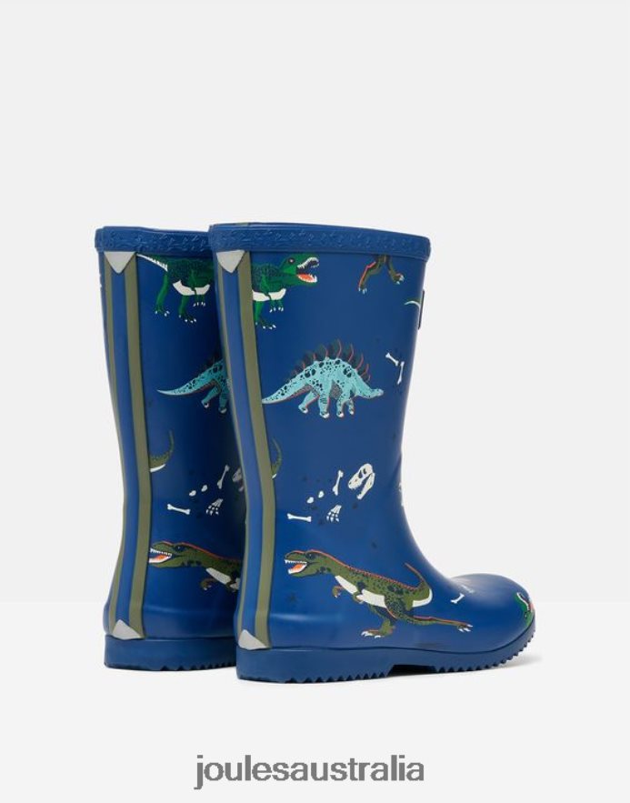 Joules Footwear Boys Roll Up Flexible Printed Rain Boots NVVNL386 BLUE DINOSAURS