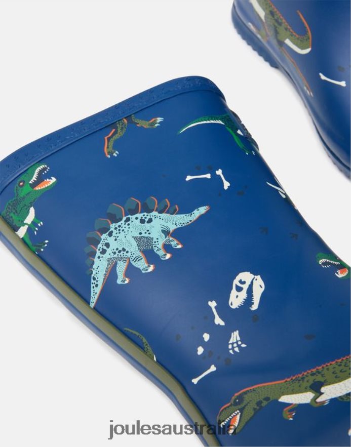 Joules Footwear Boys Roll Up Flexible Printed Rain Boots NVVNL386 BLUE DINOSAURS