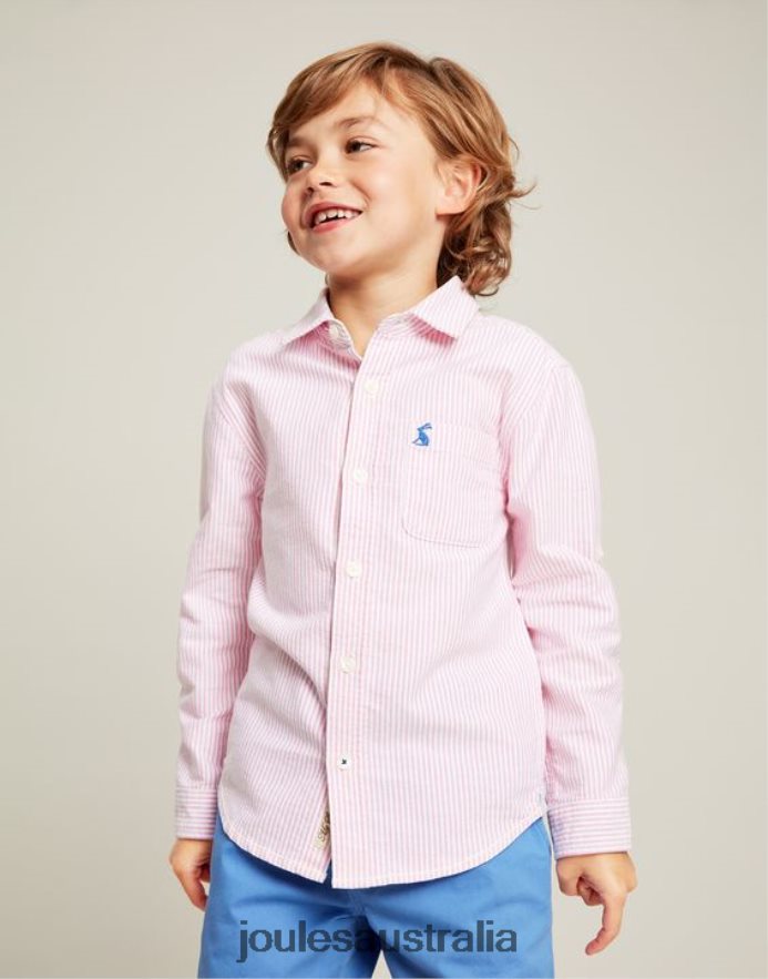 Joules Apparel Boys Oxford Stripe Shirt 2-12 Years NVVNL340 PINK