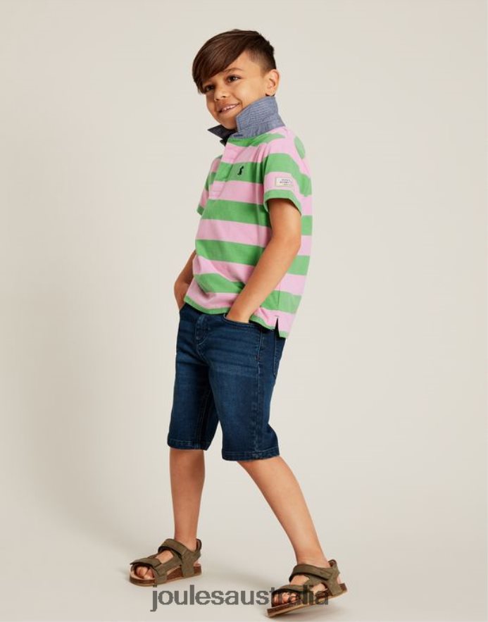 Joules Apparel Boys Ozzy Stripe Jersey Polo Shirt 2-12 Years NVVNL337 GREEN PINK STRIPE