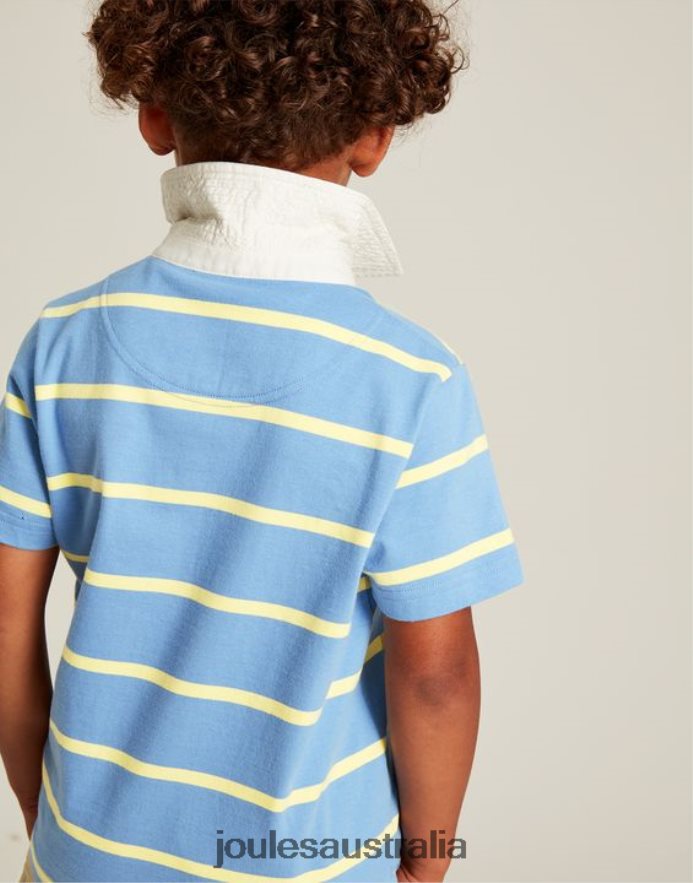 Joules Apparel Boys Ozzy Stripe Jersey Polo Shirt 2-12 Years NVVNL350 BLUE YELLOW STRIPE