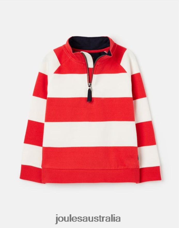 Joules Apparel Boys Finn Striped 1/2 Zip Sweatshirt 2-12 Years NVVNL361 MELON RED STRIPE