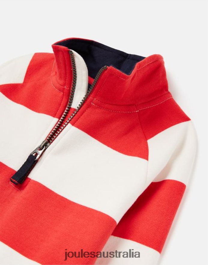Joules Apparel Boys Finn Striped 1/2 Zip Sweatshirt 2-12 Years NVVNL361 MELON RED STRIPE