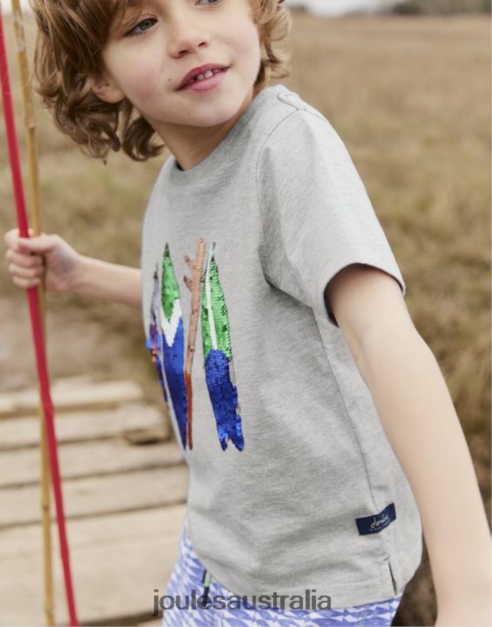 Joules Apparel Boys Archie Short Sleeve T-shirt 5-12 years NVVNL368 GREY SURFBOARDS