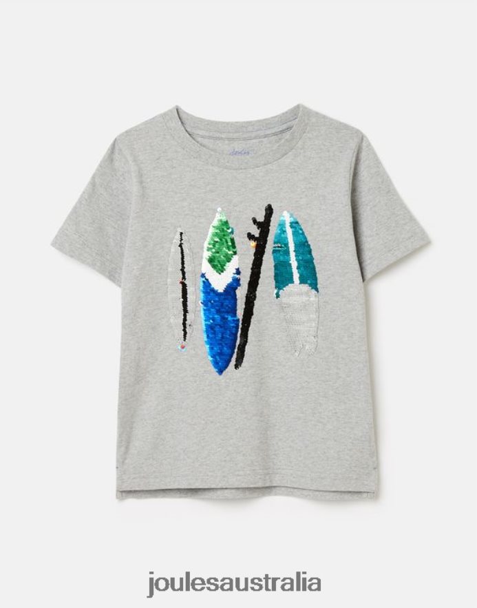 Joules Apparel Boys Archie Short Sleeve T-shirt 5-12 years NVVNL368 GREY SURFBOARDS