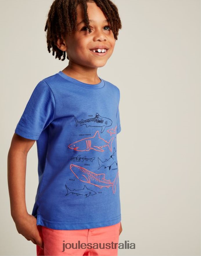 Joules Apparel Boys Ben Short Sleeve T-Shirt 2-12 Years NVVNL353 BLUE SHARKS