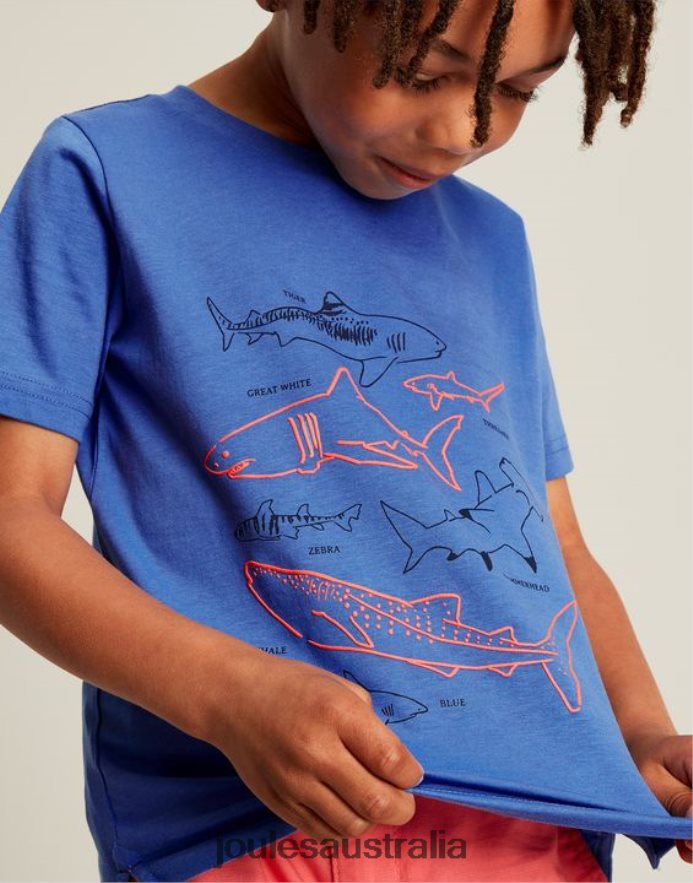 Joules Apparel Boys Ben Short Sleeve T-Shirt 2-12 Years NVVNL353 BLUE SHARKS