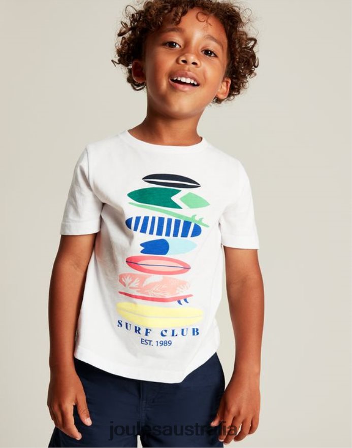 Joules Apparel Boys Ben Short Sleeve T-Shirt 2-12 Years NVVNL362 WHITE SURF BOARDS