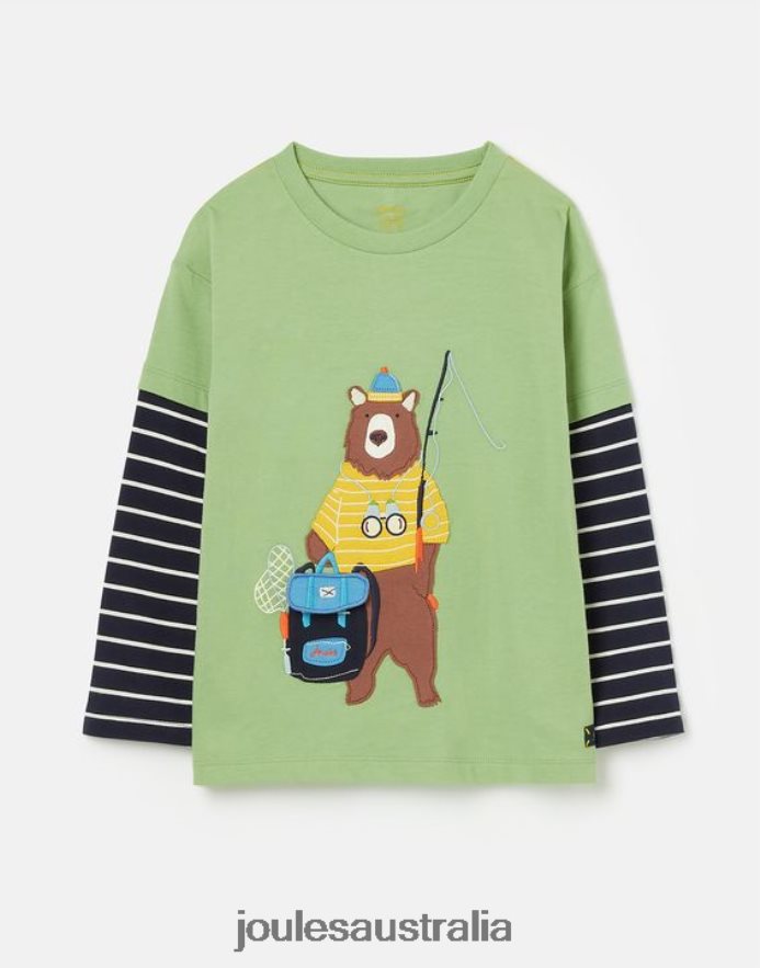 Joules Apparel Boys Chomp Long Sleeve Artwork Top 2-8 Years NVVNL341 LIGHT GREEN