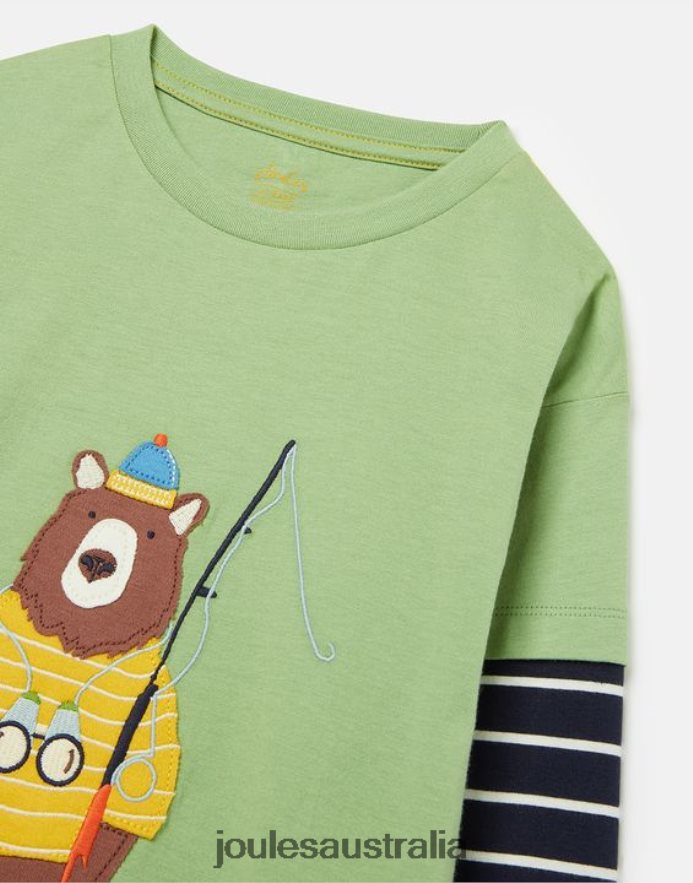 Joules Apparel Boys Chomp Long Sleeve Artwork Top 2-8 Years NVVNL341 LIGHT GREEN