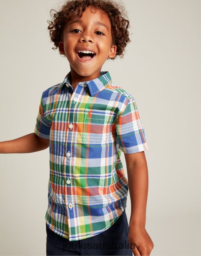 Joules Apparel Boys Sark Short Sleeve Check Oxford Shirt 2-12 years NVVNL354 BLUE CHECK