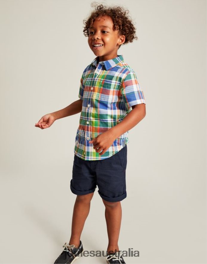 Joules Apparel Boys Sark Short Sleeve Check Oxford Shirt 2-12 years NVVNL354 BLUE CHECK