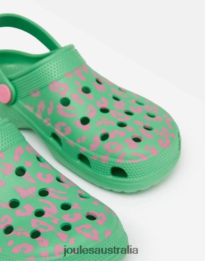 Joules Footwear Girls Poole Slip On Clogs NVVNL325 GREEN PINK LEOPARD