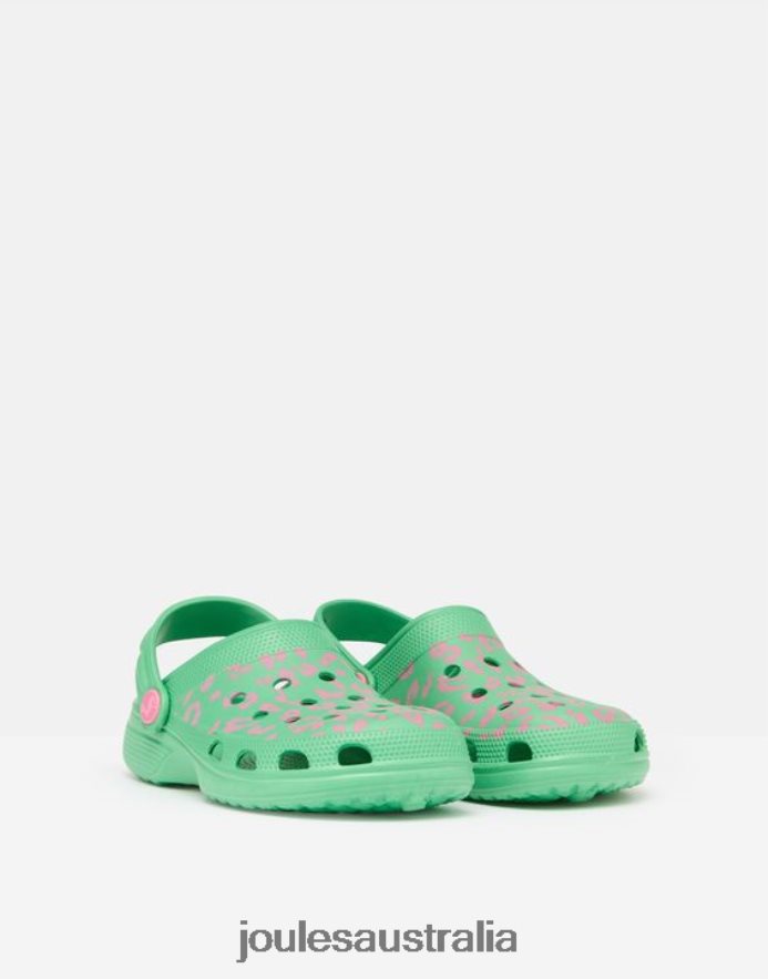 Joules Footwear Girls Poole Slip On Clogs NVVNL325 GREEN PINK LEOPARD