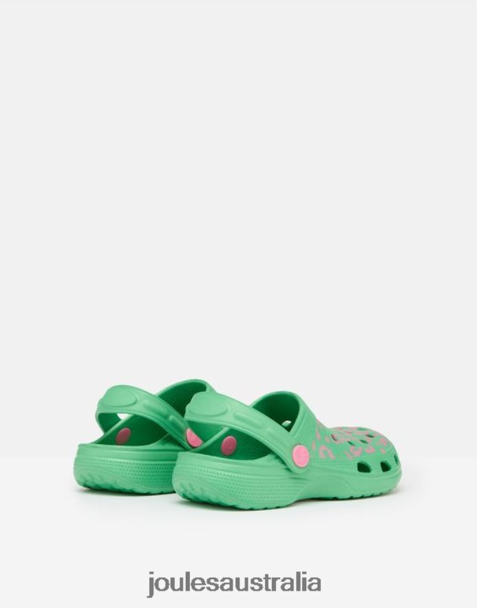 Joules Footwear Girls Poole Slip On Clogs NVVNL325 GREEN PINK LEOPARD
