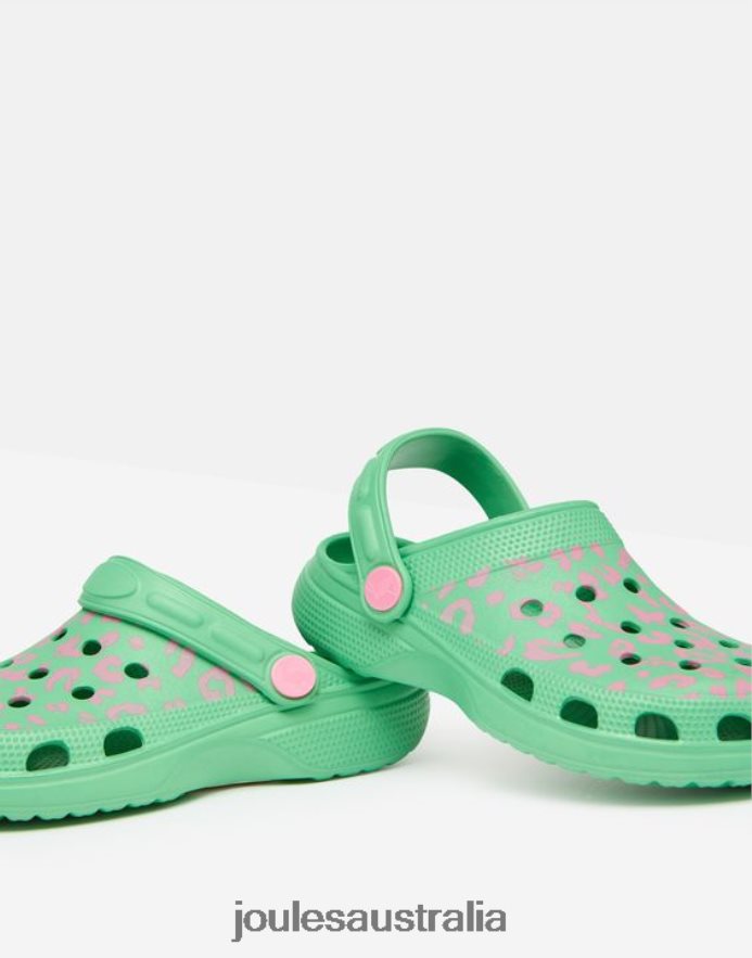 Joules Footwear Girls Poole Slip On Clogs NVVNL325 GREEN PINK LEOPARD