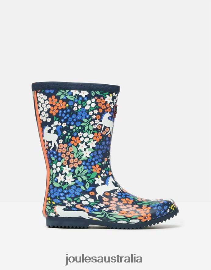 Joules Footwear Girls Roll Up Flexible Printed Rain Boots NVVNL331 NAVY HORSES