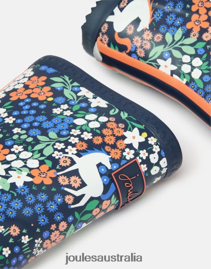 Joules Footwear Girls Roll Up Flexible Printed Rain Boots NVVNL331 NAVY HORSES