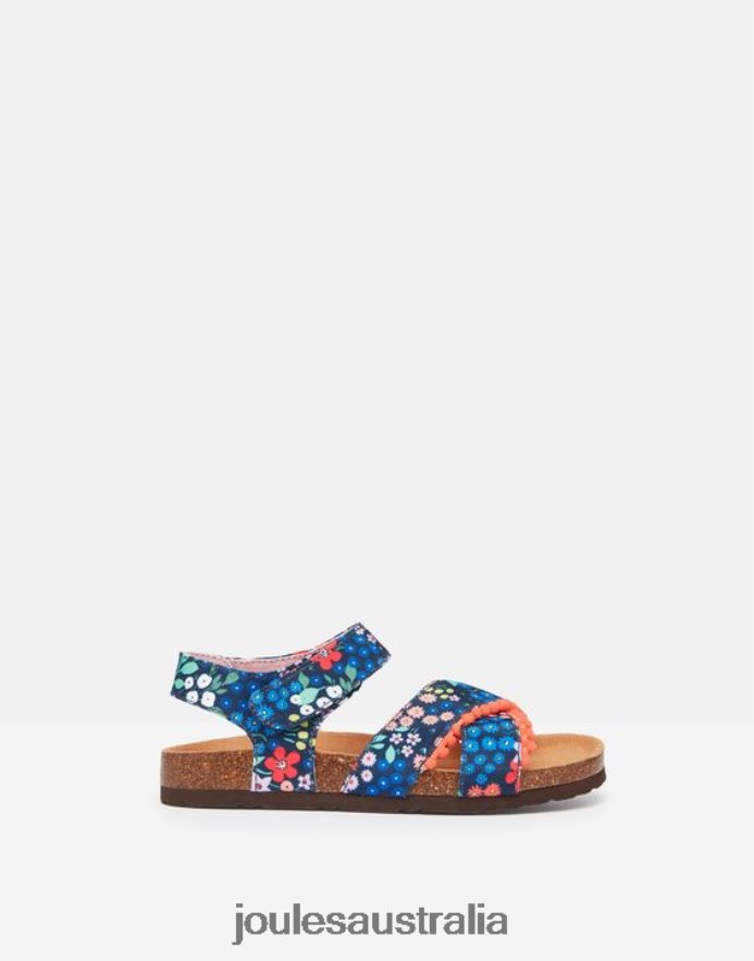 Joules Footwear Girls Tessie Multi Strap Velcro Sandals NVVNL332 BLUE GEM DITSY