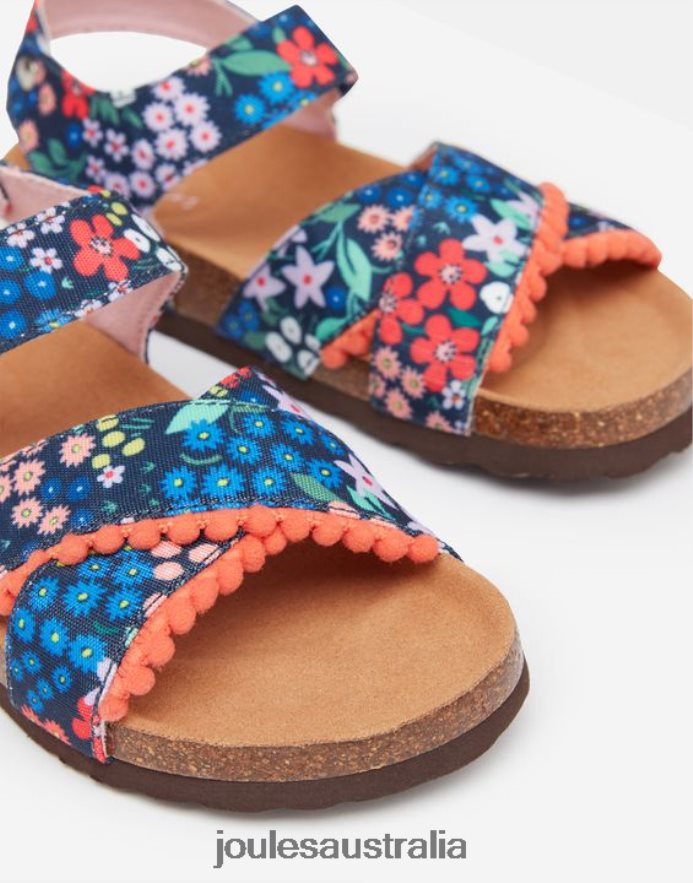 Joules Footwear Girls Tessie Multi Strap Velcro Sandals NVVNL332 BLUE GEM DITSY