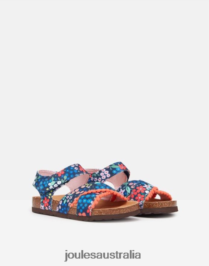 Joules Footwear Girls Tessie Multi Strap Velcro Sandals NVVNL332 BLUE GEM DITSY
