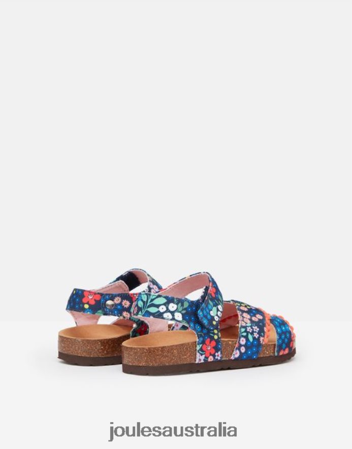 Joules Footwear Girls Tessie Multi Strap Velcro Sandals NVVNL332 BLUE GEM DITSY