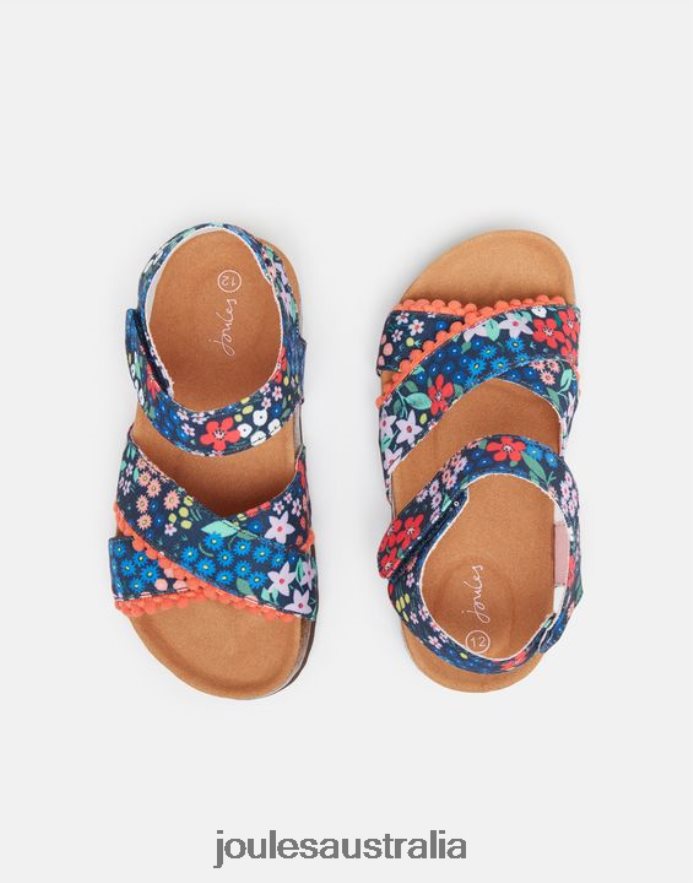 Joules Footwear Girls Tessie Multi Strap Velcro Sandals NVVNL332 BLUE GEM DITSY