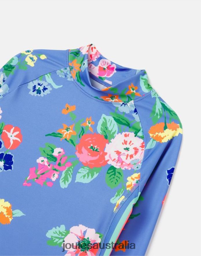 Joules Apparel Girls Beachside Rash Vest And Trunk Set NVVNL291 BLUE FLORAL