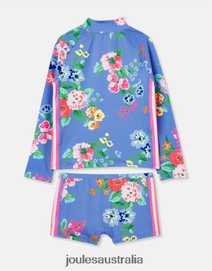 Joules Apparel Girls Beachside Rash Vest And Trunk Set NVVNL291 BLUE FLORAL