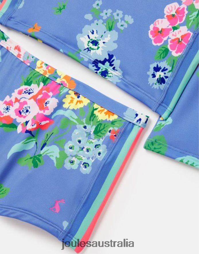 Joules Apparel Girls Beachside Rash Vest And Trunk Set NVVNL291 BLUE FLORAL